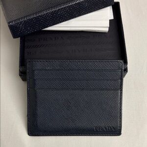Prada Men's Navy Card Holder with box